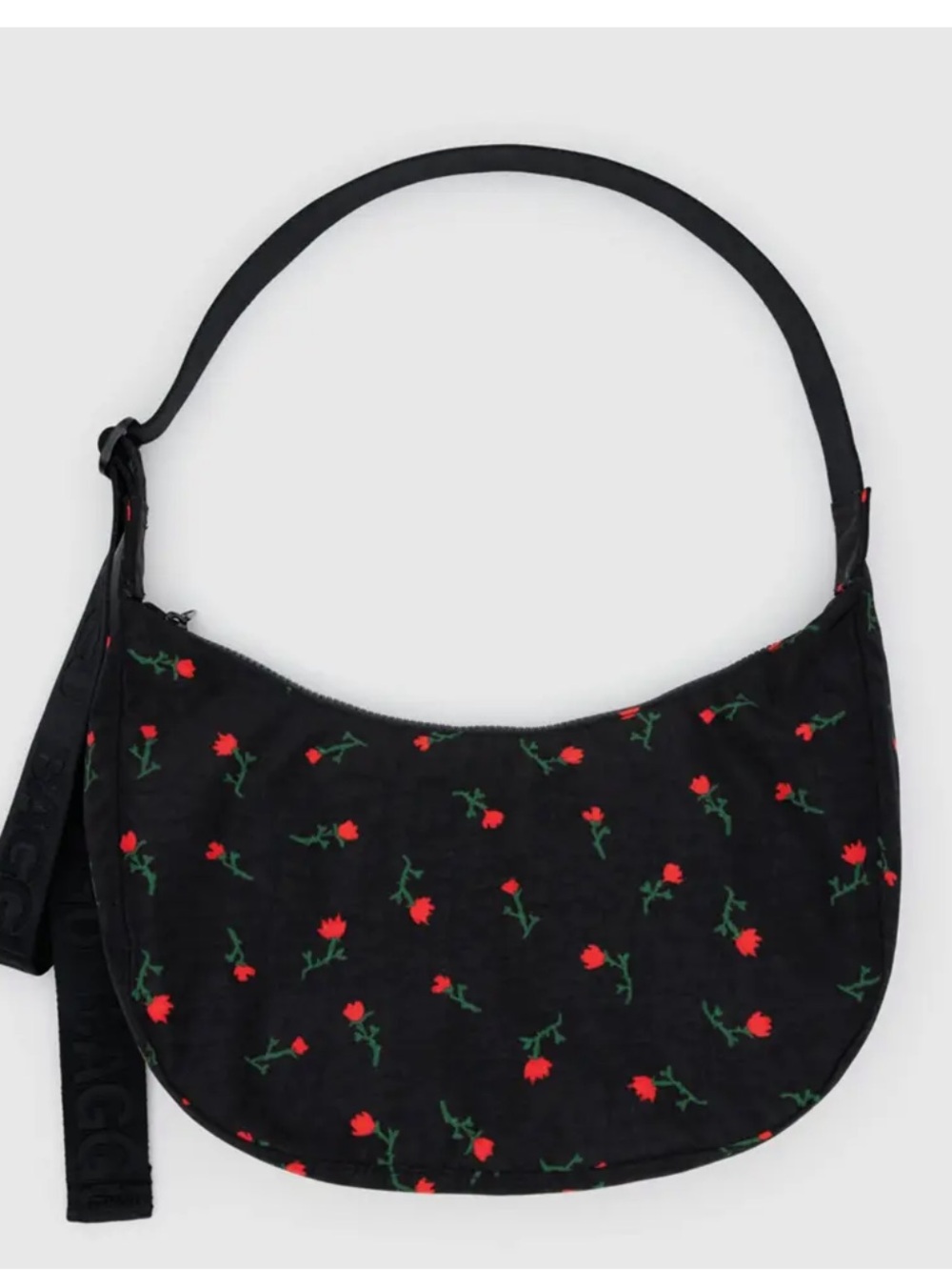 BAGGU Black Crescent Shoulder Bag in painted wildflower